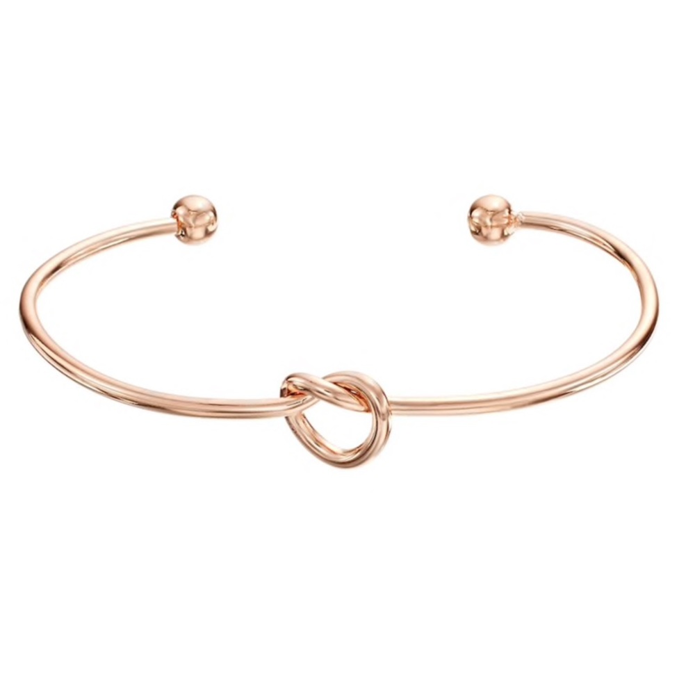 Rose gold tie the knot love heart cuff bracelet